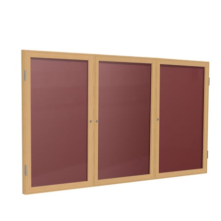 Ghent Enclosed Letter Board, 3 Door, Flannel, Oak Frame, 3 ft H x 6 ft W, Burgundy PW33672B-BG